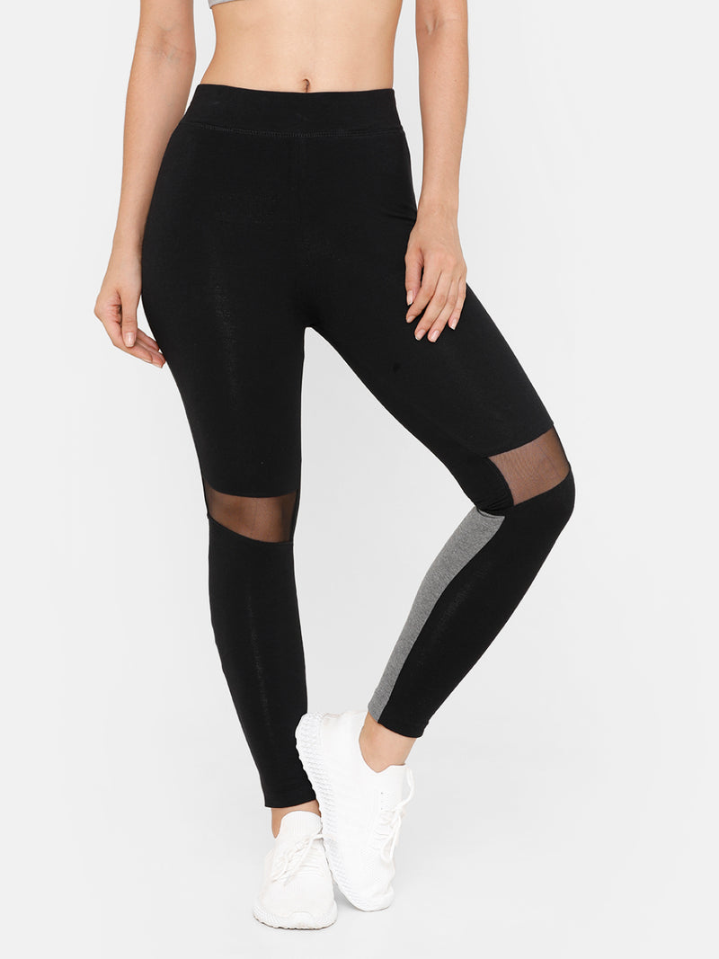 De Moza Women Sporty Ankle Length Leggings Solid Cotton Black - De Moza (4712829059135)
