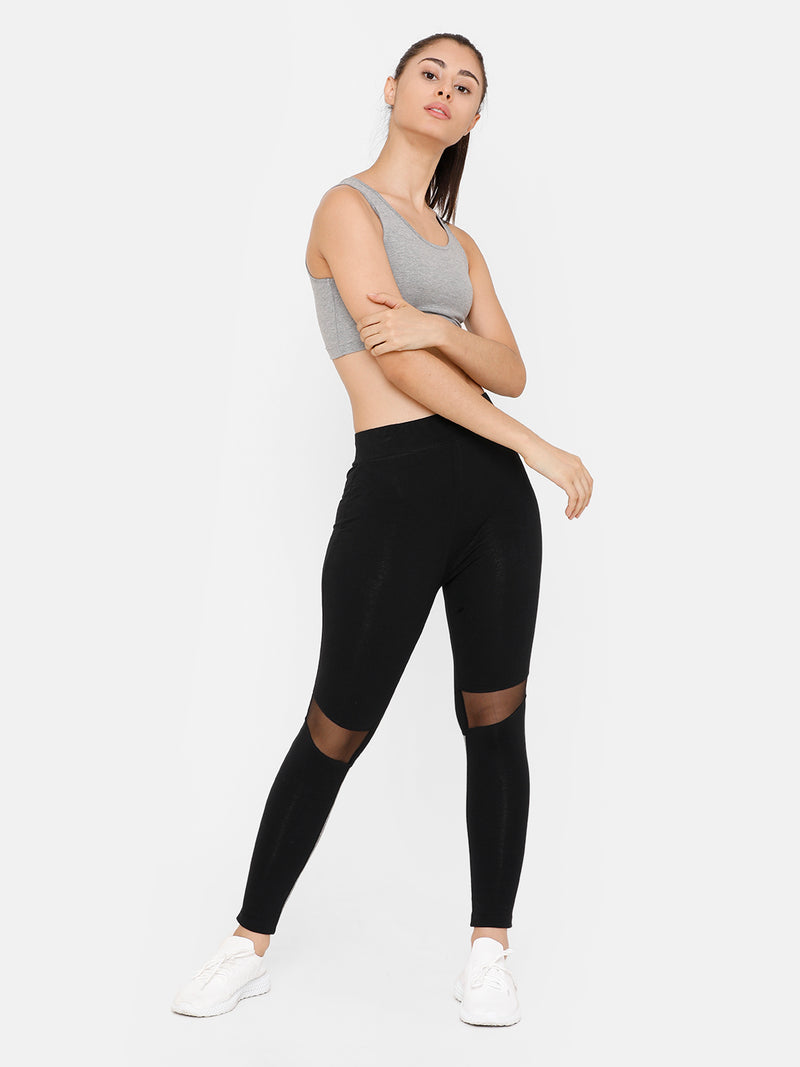 De Moza Women Sporty Ankle Length Leggings Solid Cotton Black - De Moza (4712829059135)