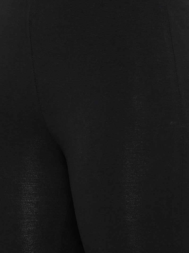 De Moza Women Sporty Ankle Length Leggings Solid Cotton Black - De Moza (4712829059135)