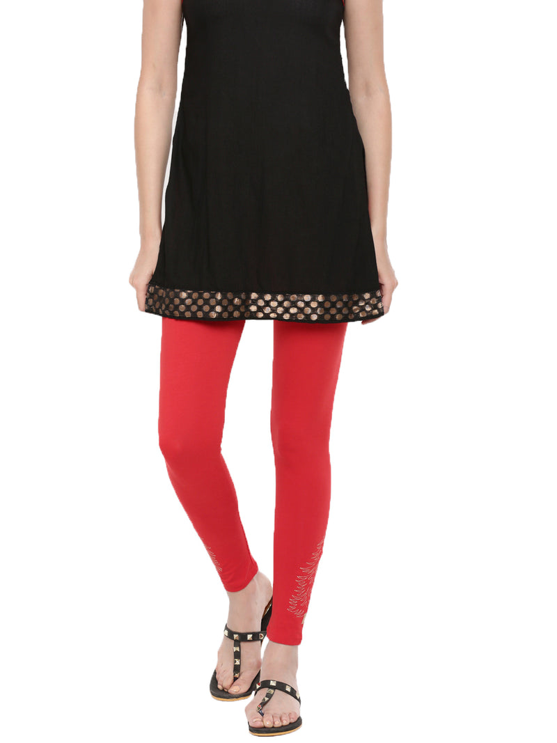 De Moza- Ladies Printed Ankle Length Leggings Red - De Moza (1602581725247)