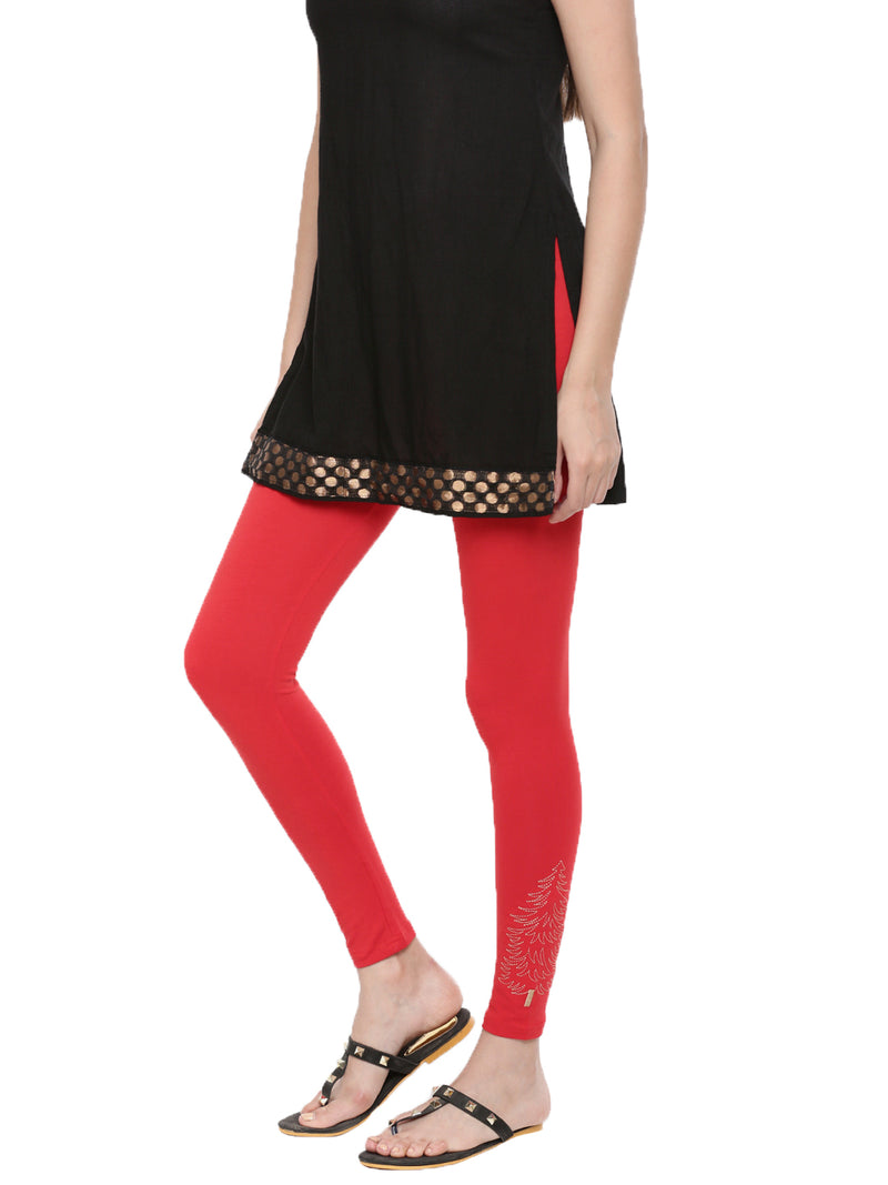 De Moza- Ladies Printed Ankle Length Leggings Red - De Moza (1602581725247)