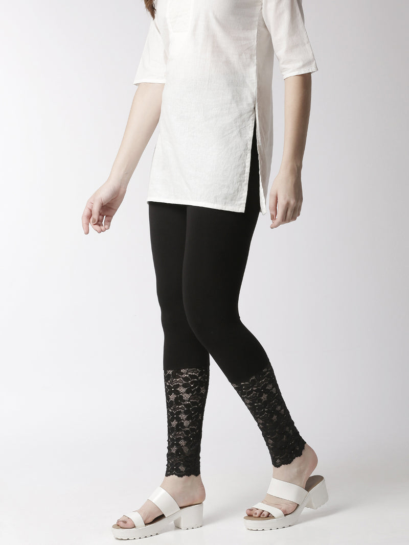 De Moza Women's Ankle Length Leggings Solid Viscose Lycra Black - De Moza (4470435676223)