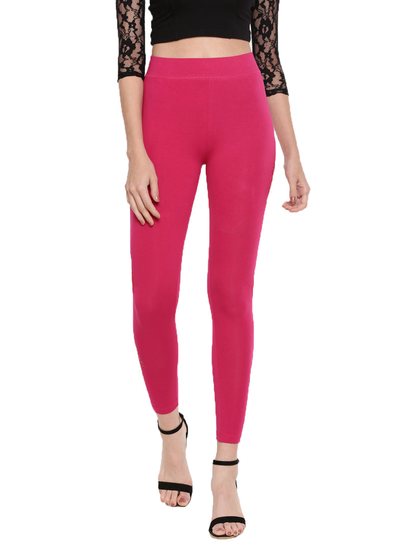 De Moza Ladies Printed Ankle Length Leggings Fuchsia - De Moza (1596307931199)