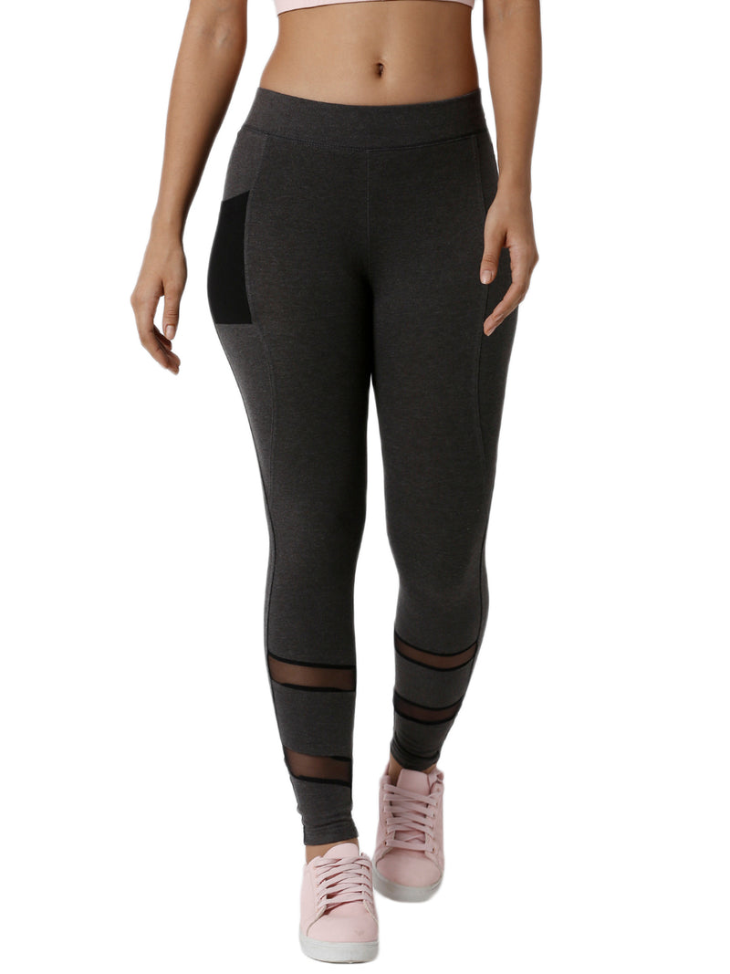 De Moza Ladies Mesh Anthra Melange Phone Pocket Active Wear - De Moza (1790107582527)