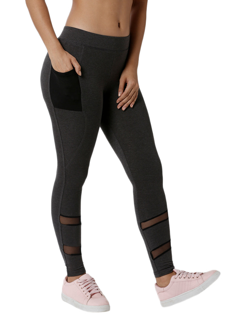 De Moza Ladies Mesh Anthra Melange Phone Pocket Active Wear - De Moza (1790107582527)