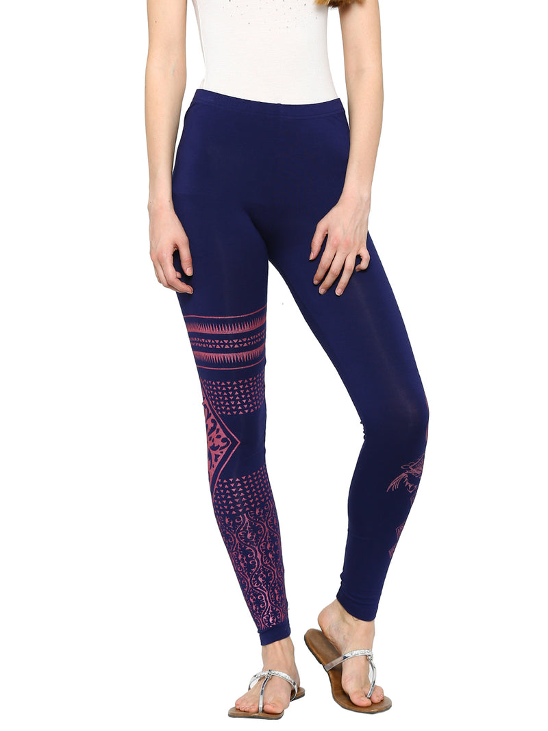 De Moza Ladies Ankle Length  Leggings Navy Blue with  Pink - De Moza (8780259715)