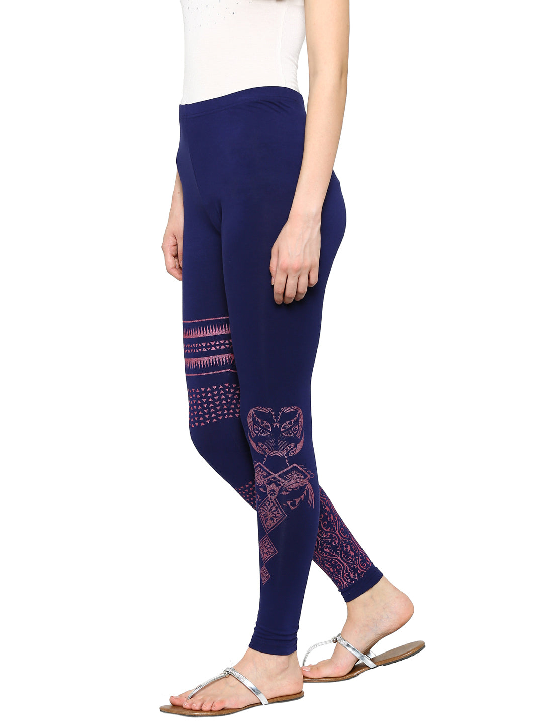 De Moza Ladies Ankle Length  Leggings Navy Blue with  Pink - De Moza (8780259715)