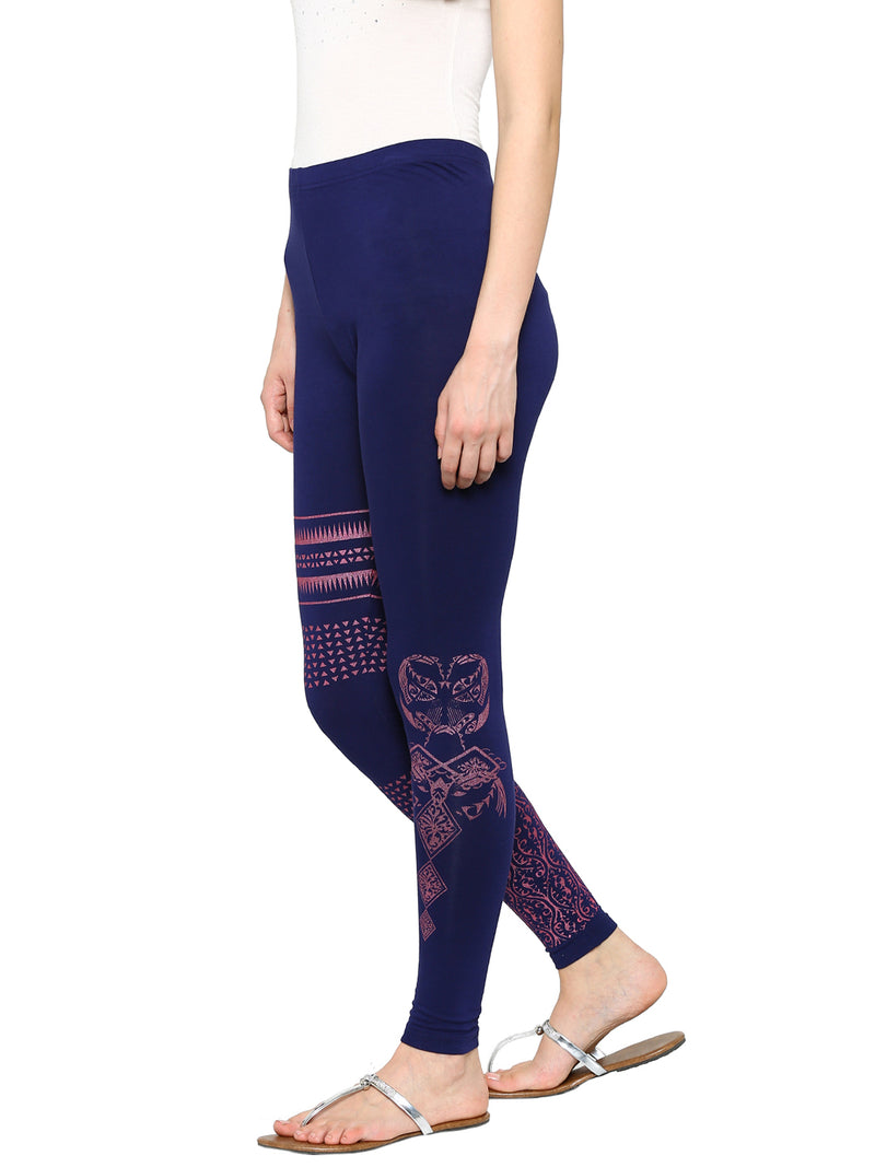 De Moza Ladies Ankle Length  Leggings Navy Blue with  Pink - De Moza (8780259715)