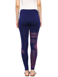 De Moza Ladies Ankle Length  Leggings Navy Blue with  Pink - De Moza (8780259715)