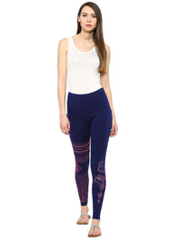 De Moza Ladies Ankle Length  Leggings Navy Blue with  Pink - De Moza (8780259715)