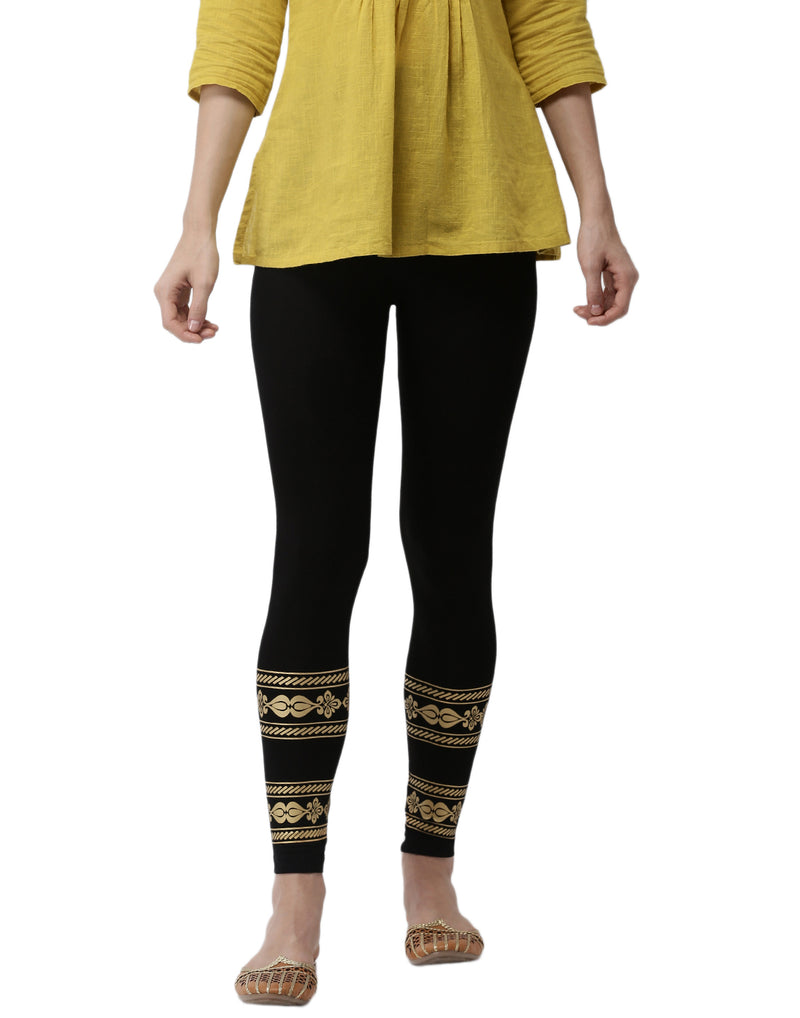 De Moza Ladies Placement Print Leggings Black - De Moza (1971267305535)