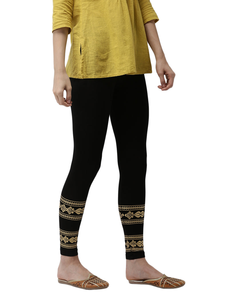 De Moza Ladies Placement Print Leggings Black - De Moza (1971267305535)