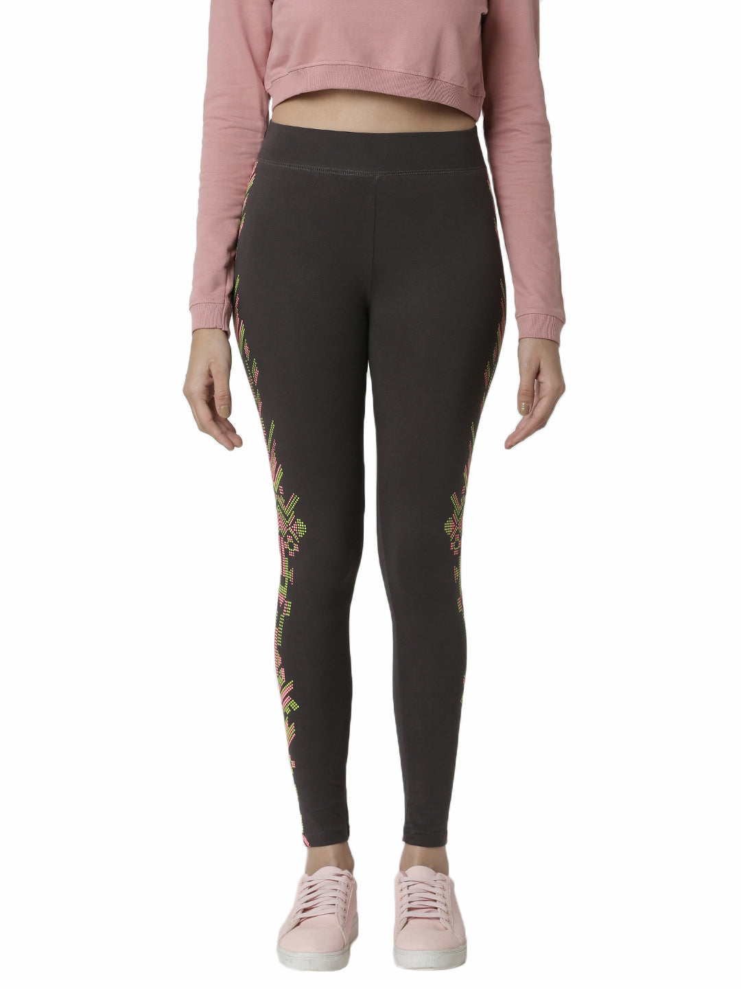 De Moza Women's Printed Ankle Length Leggings  Dark Grey - De Moza (4464289939519)