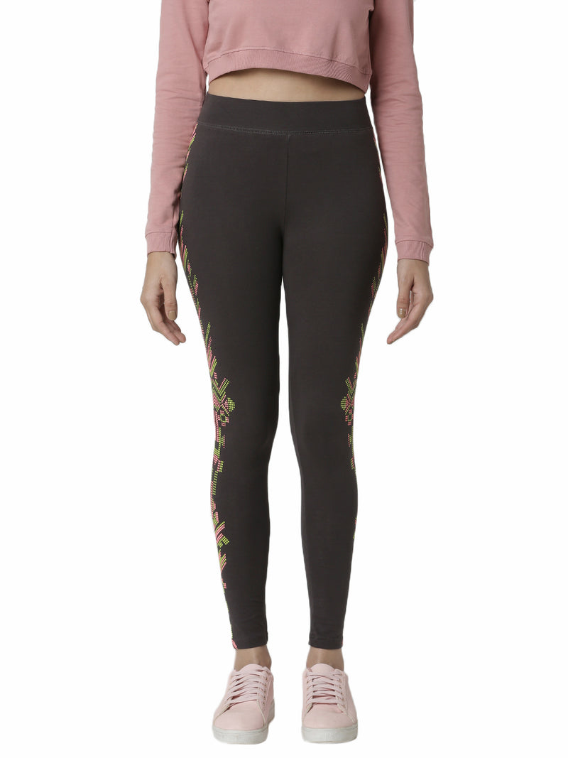 De Moza Women's Printed Ankle Length Leggings  Dark Grey - De Moza (4464289939519)