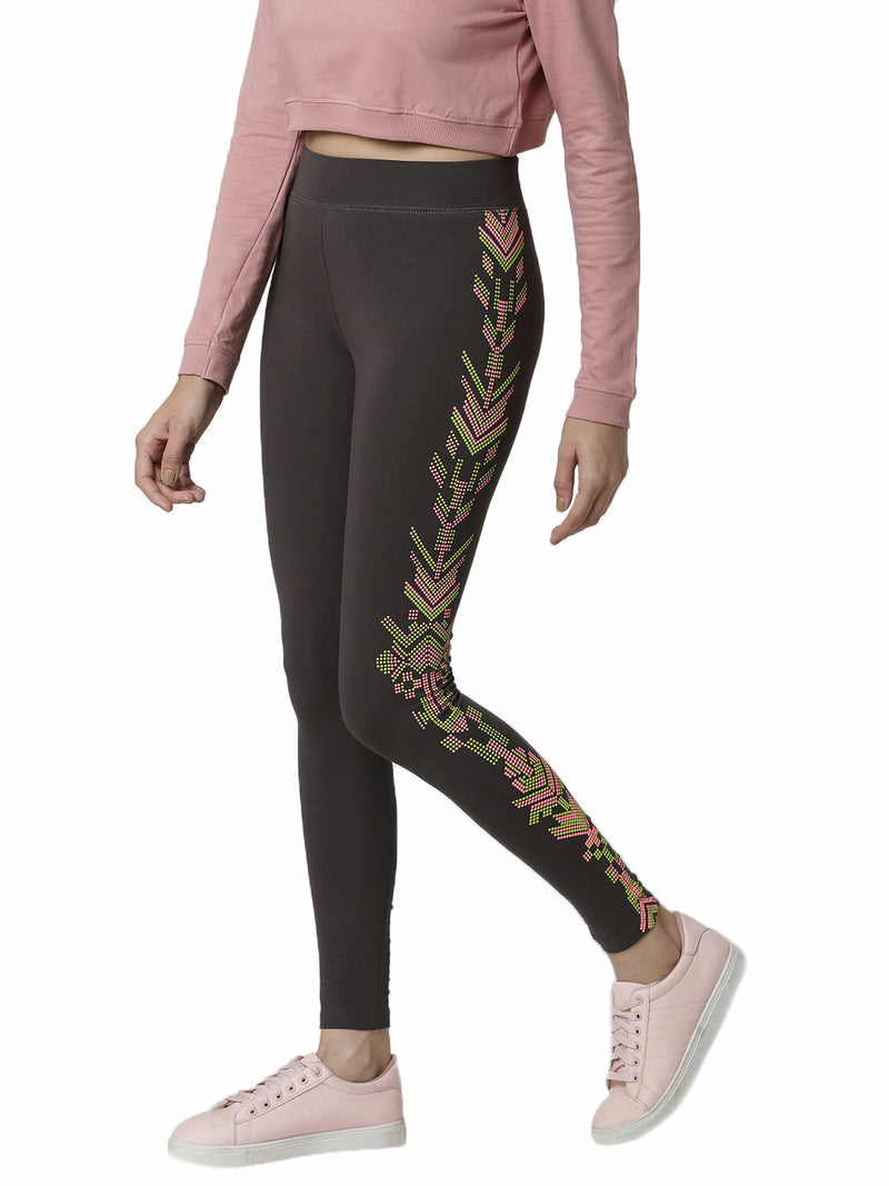 De Moza Women's Printed Ankle Length Leggings  Dark Grey - De Moza (4464289939519)