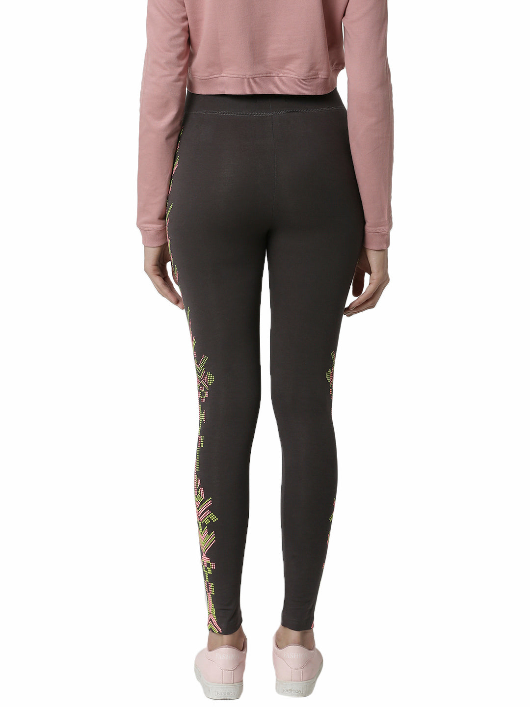 De Moza Women's Printed Ankle Length Leggings  Dark Grey - De Moza (4464289939519)