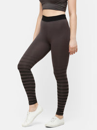 De Moza Women's Ankle Length Leggings Placement Print Cotton Dark Grey Melange - De Moza (4885588934719)