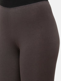 De Moza Women's Ankle Length Leggings Placement Print Cotton Dark Grey Melange - De Moza (4885588934719)