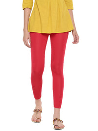 De Moza Ladies Ankle Length Leggings Solid Cotton True Red - De Moza