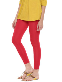 De Moza Ladies Ankle Length Leggings Solid Cotton True Red - De Moza