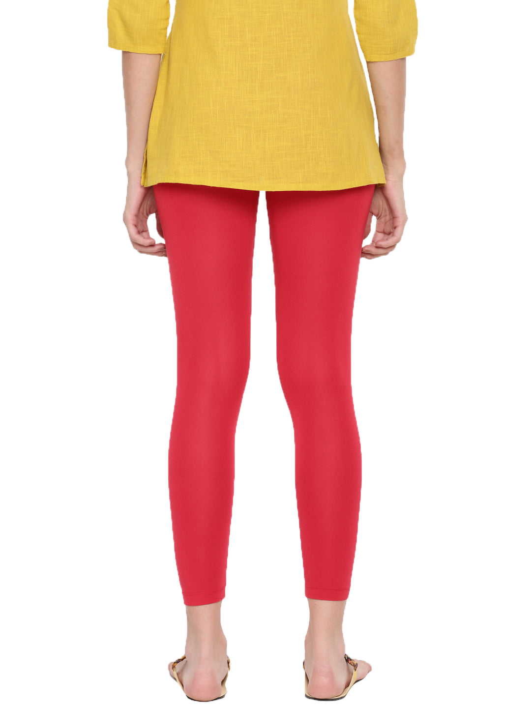 De Moza Ladies Ankle Length Leggings Solid Cotton True Red - De Moza
