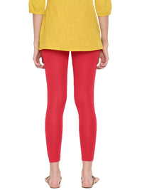De Moza Ladies Ankle Length Leggings Solid Cotton True Red - De Moza
