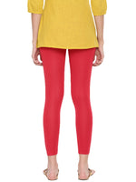 De Moza Ladies Ankle Length Leggings Solid Cotton True Red - De Moza