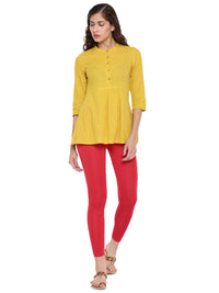 De Moza Ladies Ankle Length Leggings Solid Cotton True Red - De Moza