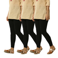 De Moza Women's Ankle Length Pack 3 Leggings Solid Cotton Black FS - De Moza (4822486646847)