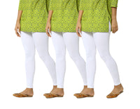 De Moza Women's Ankle Length Pack 3 Leggings Solid Cotton White Free Size - De Moza (4822486712383)