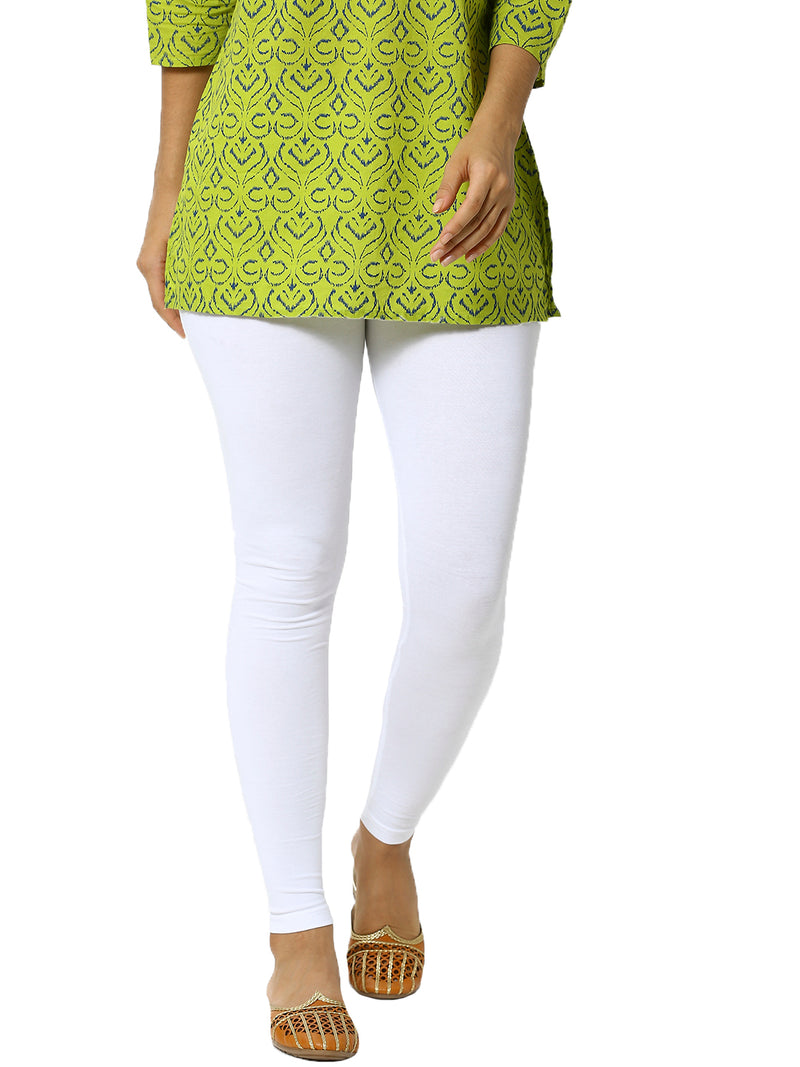 De Moza Women's Ankle Length Pack 3 Leggings Solid Cotton White Free Size - De Moza (4822486712383)