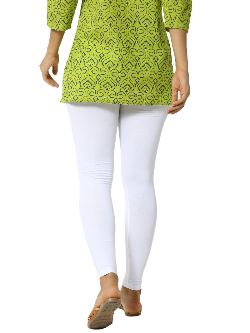De Moza Women's Ankle Length Leggings Solid Cotton White Free Size - De Moza (4822486614079)