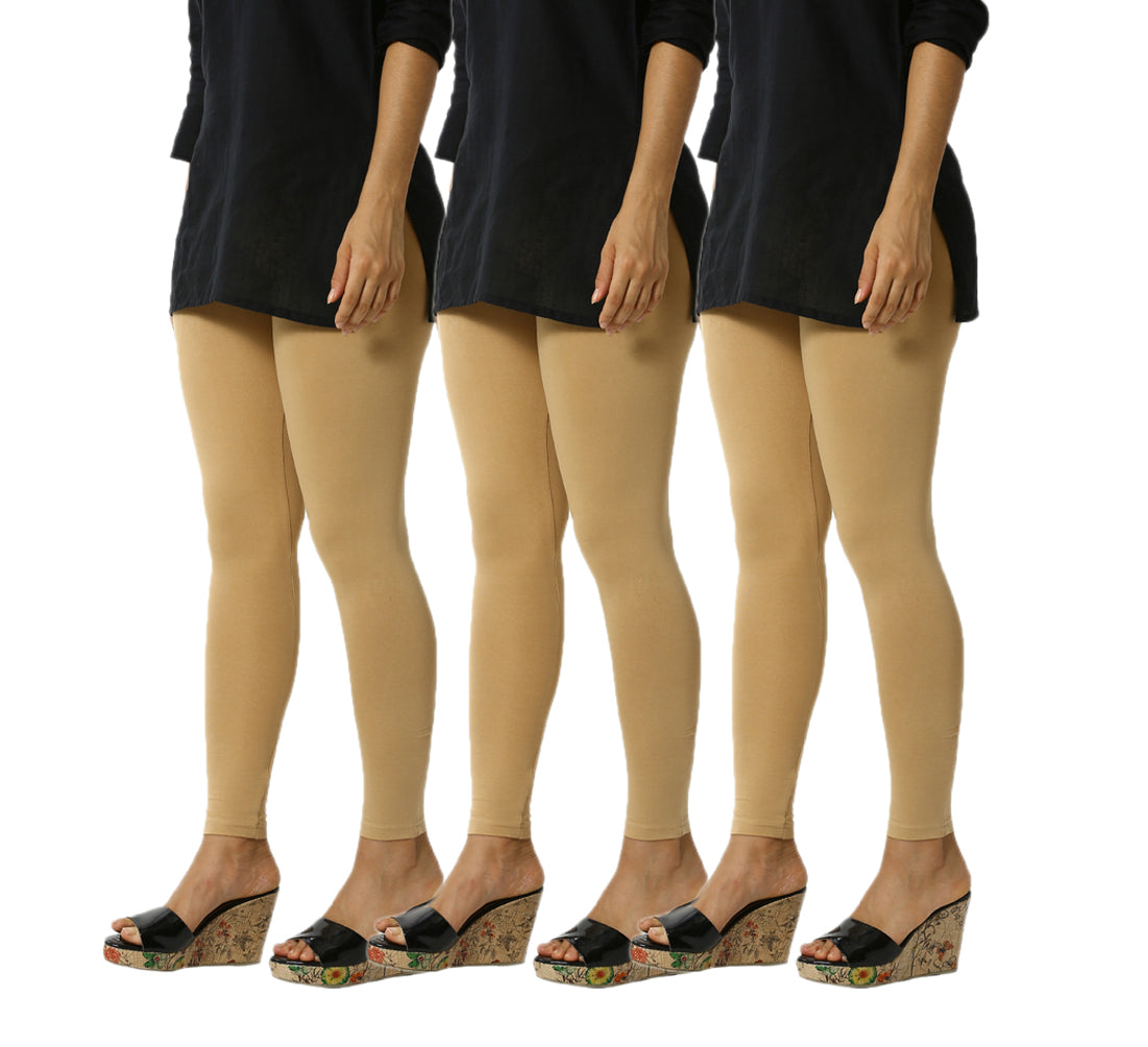 De Moza Women's Ankle Length Pack 3 Leggings Solid Cotton Skin FS - De Moza (4822486679615)