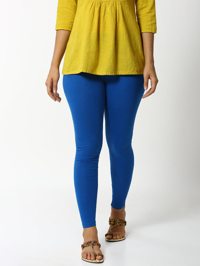 De Moza Women Ankle Length Leggings Solid Cotton Cobalt.