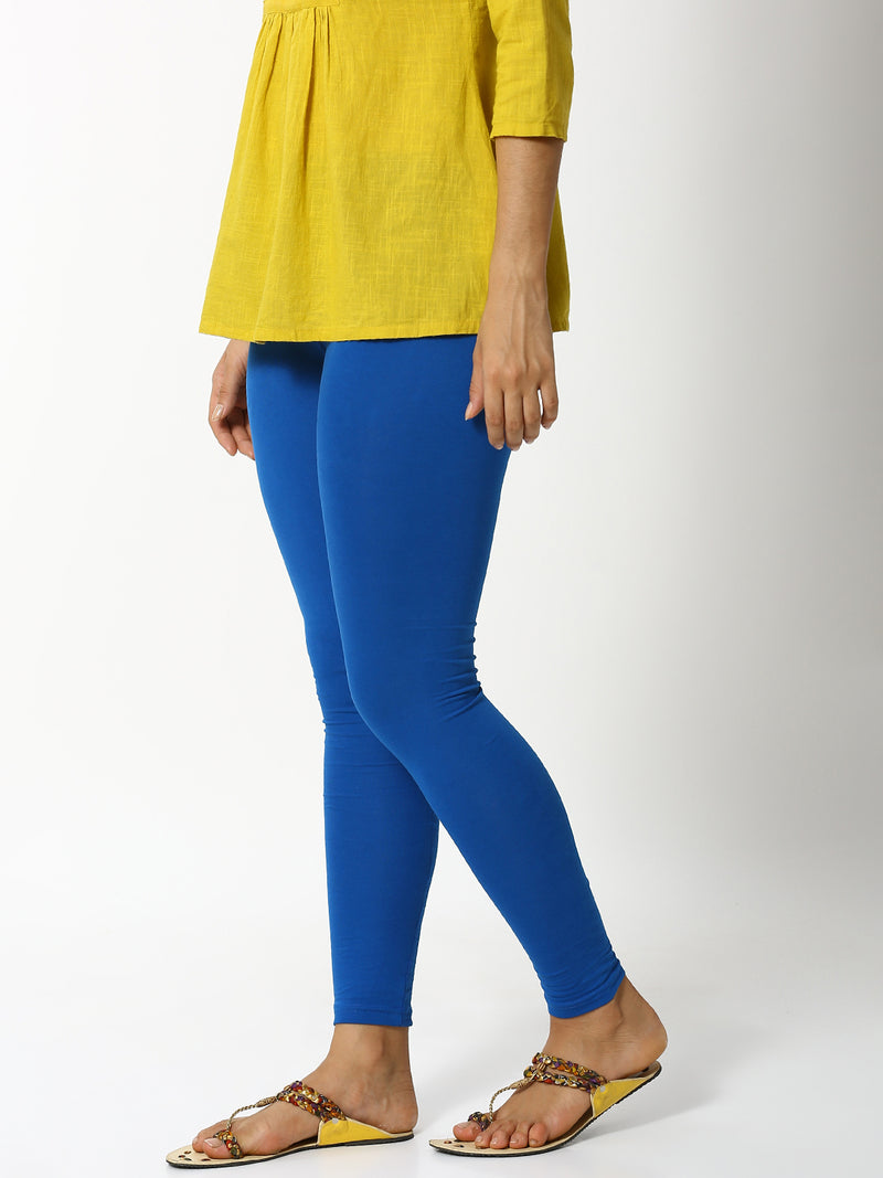 De Moza Women Ankle Length Leggings Solid Cotton Cobalt.