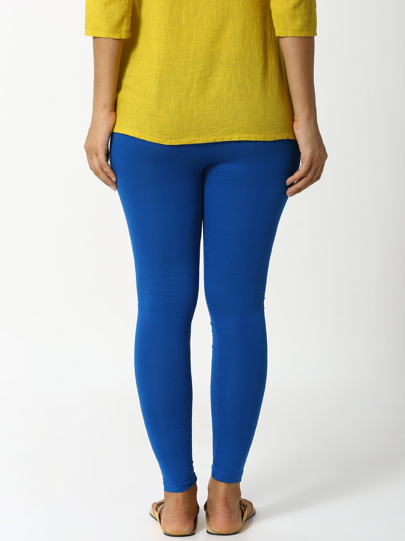 De Moza Women Ankle Length Leggings Solid Cotton Cobalt.