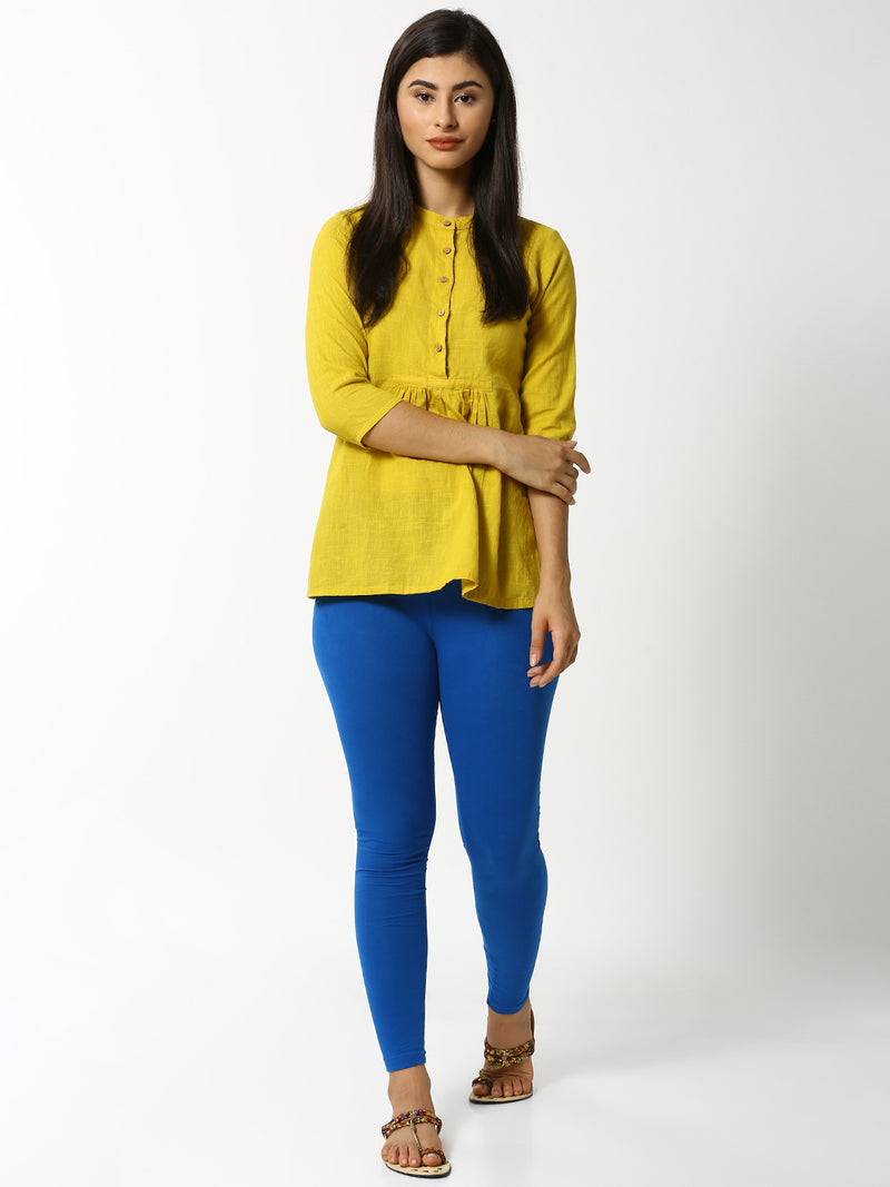 De Moza Women Ankle Length Leggings Solid Cotton Cobalt.