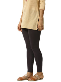 De Moza Ladies Ankle Length Leggings Solid Cotton Dark Grey - De Moza