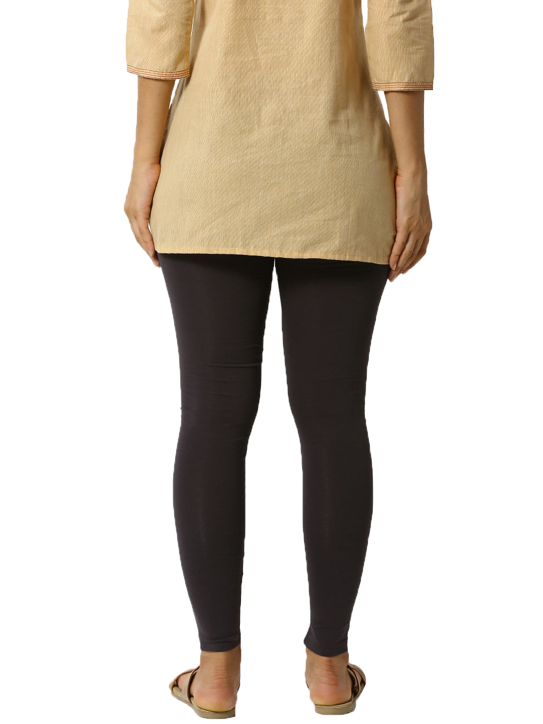De Moza Ladies Ankle Length Leggings Solid Cotton Dark Grey - De Moza