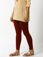 De Moza Women Ankle Length Leggings Solid Cotton maroon.