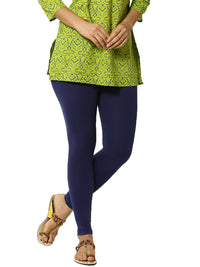 De Moza Women's Premium Ankle Length Leggings Solid Cotton Navy Blue - De Moza