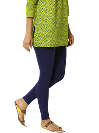 De Moza Women's Premium Ankle Length Leggings Solid Cotton Navy Blue - De Moza