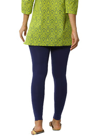 De Moza Women's Premium Ankle Length Leggings Solid Cotton Navy Blue - De Moza