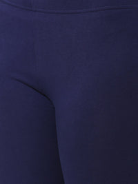 De Moza Women's Premium Ankle Length Leggings Solid Cotton Navy Blue - De Moza