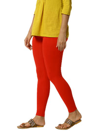 De Moza Women's Premium Ankle Length Leggings Solid Cotton Red - De Moza