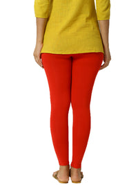 De Moza Women's Premium Ankle Length Leggings Solid Cotton Red - De Moza