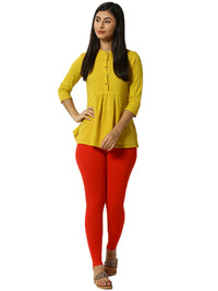 De Moza Women's Premium Ankle Length Leggings Solid Cotton Red - De Moza