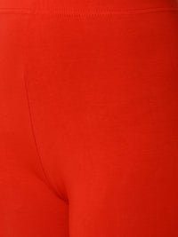 De Moza Women's Premium Ankle Length Leggings Solid Cotton Red - De Moza