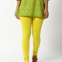 De Moza Women Ankle Length Leggings Solid Cotton Lemon Yellow