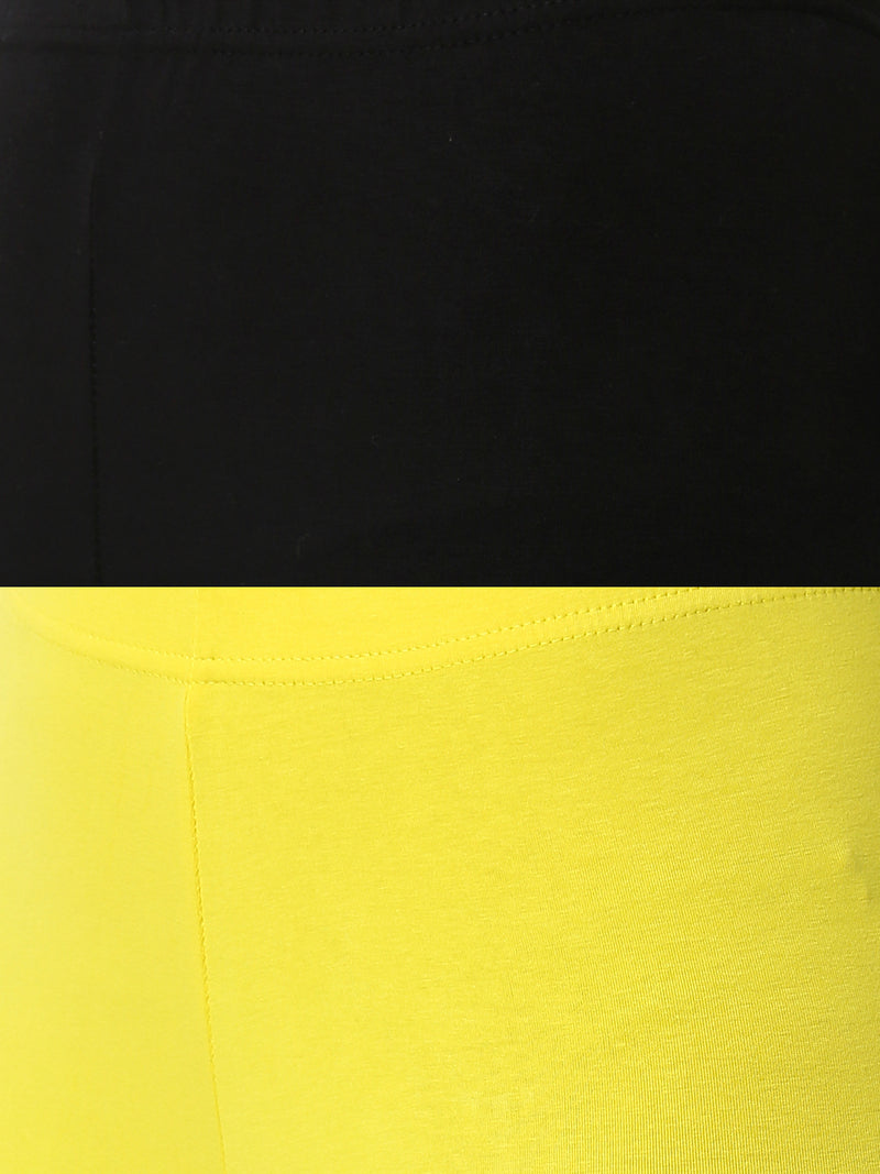 Pack of 2 De Moza Ladies Superior Ankle Leggings Black&Lemon Yellow